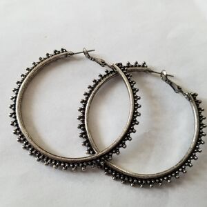 Silver Tone Large Hoop Earrings